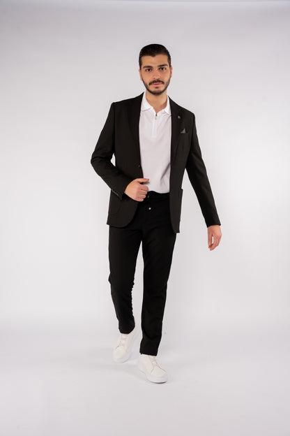 BLACK DIAGONAL TEXTURE BLAZER