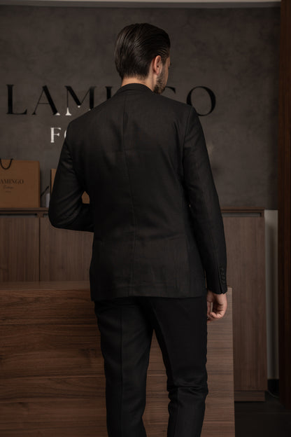 BLACK CASUAL LINEN SUIT