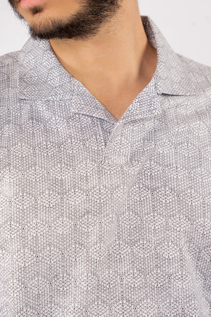 GREY GEOMETRIC PATTERN POLO TSHIRT