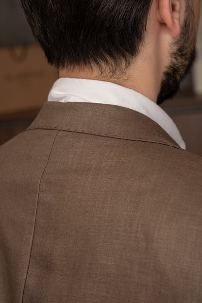 BROWN CASUAL LINEN SUIT