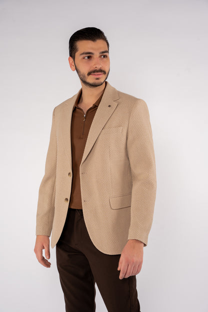 BEIGE DIAGONAL TEXTURE BLAZER