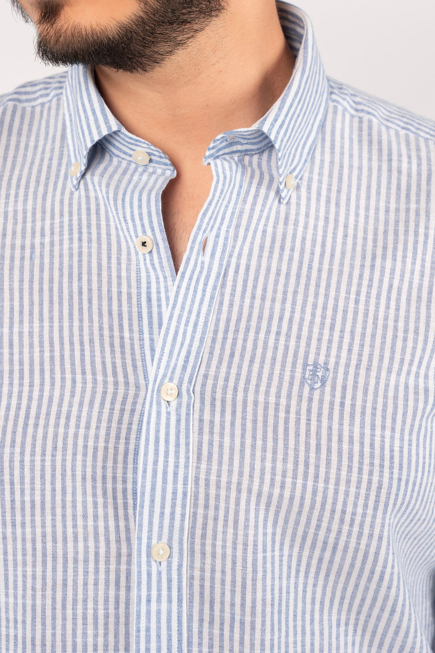 NAVY LINED OXFORD SHIRT