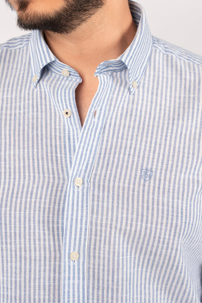 NAVY LINED OXFORD SHIRT
