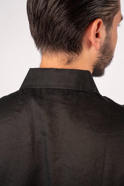 BLACK HALF SLEEVE 100% LINEN SHIRT