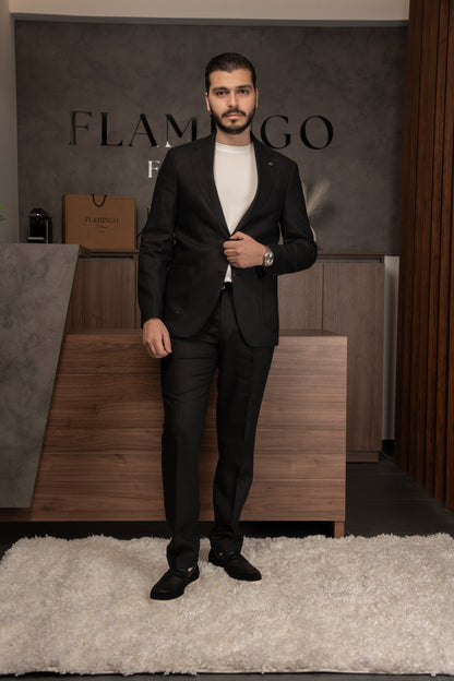 BLACK CASUAL LINEN SUIT