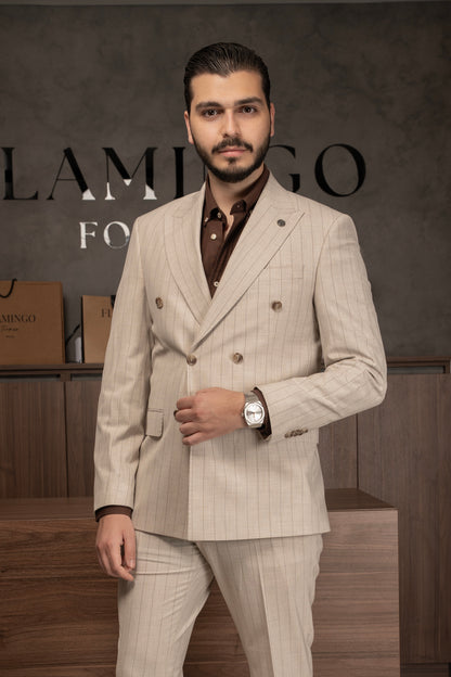 BEIGE LINED DOBETTI SUIT