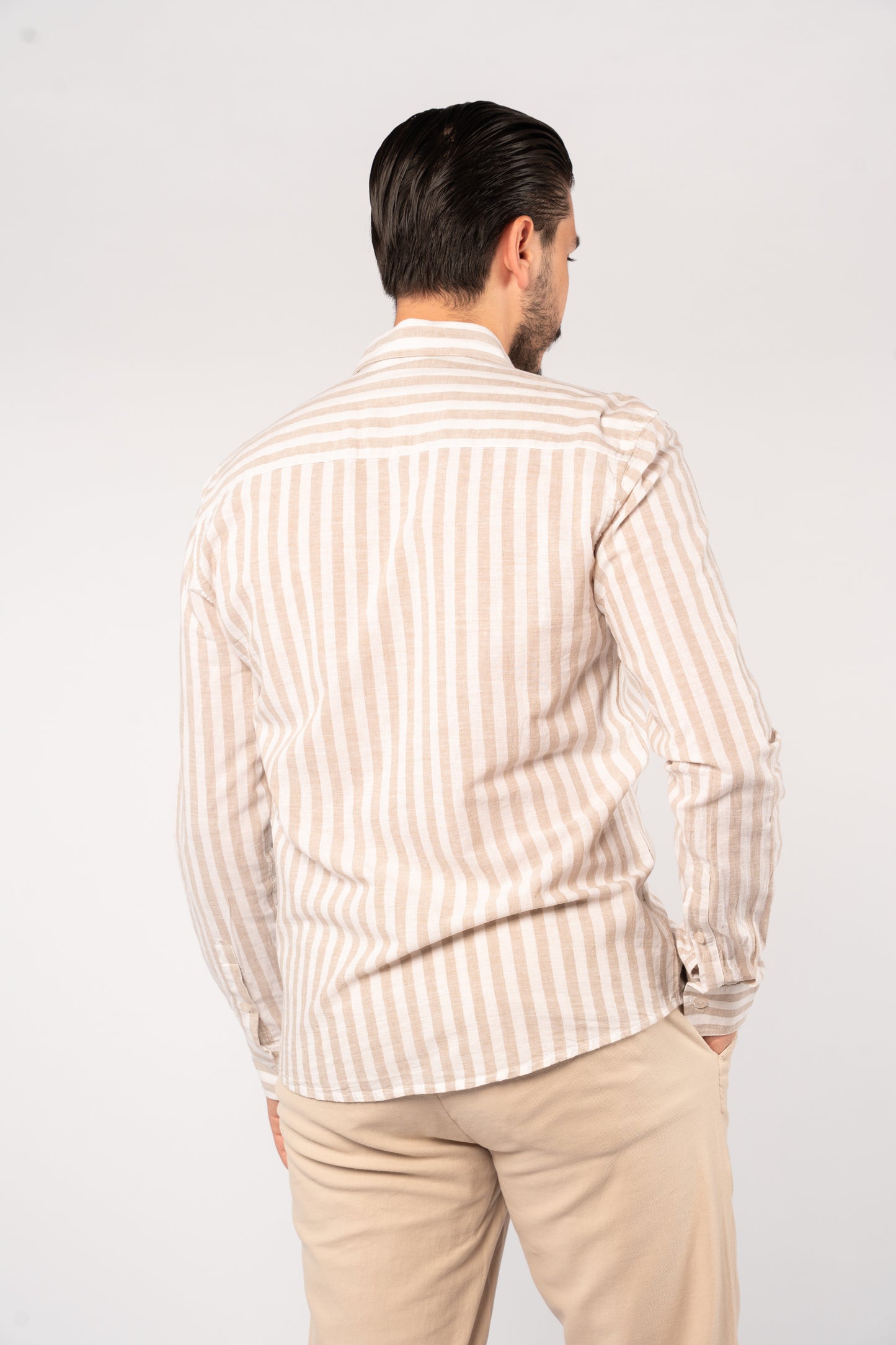 WHITE BEIGE LINE LINEN SHIRT