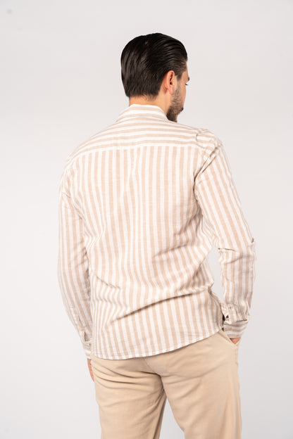WHITE BEIGE LINE LINEN SHIRT