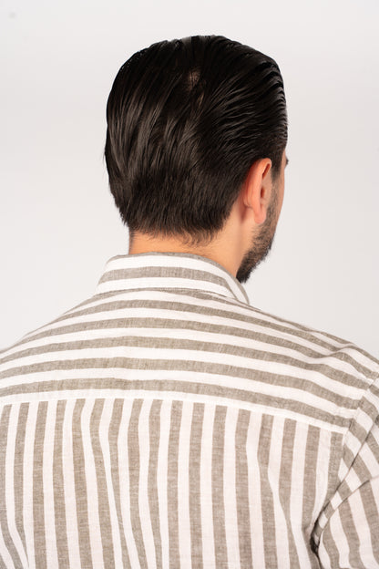 WHITE OLIVE LINE LINEN SHIRT