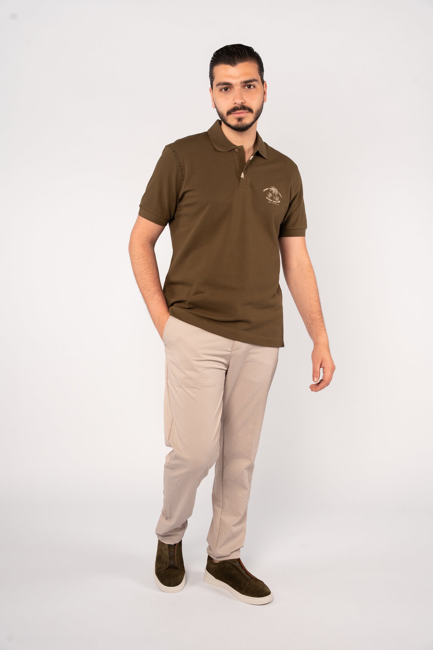OLIVE MINIMAL PALM POLO
