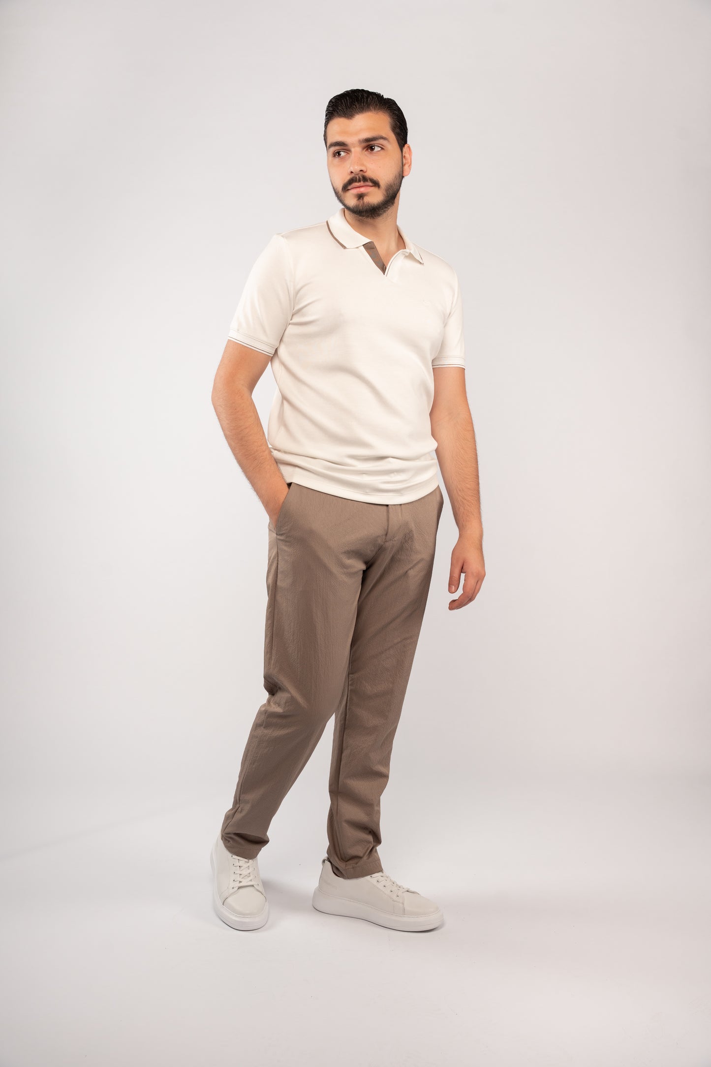 WHITE CASUAL VNECK POLO