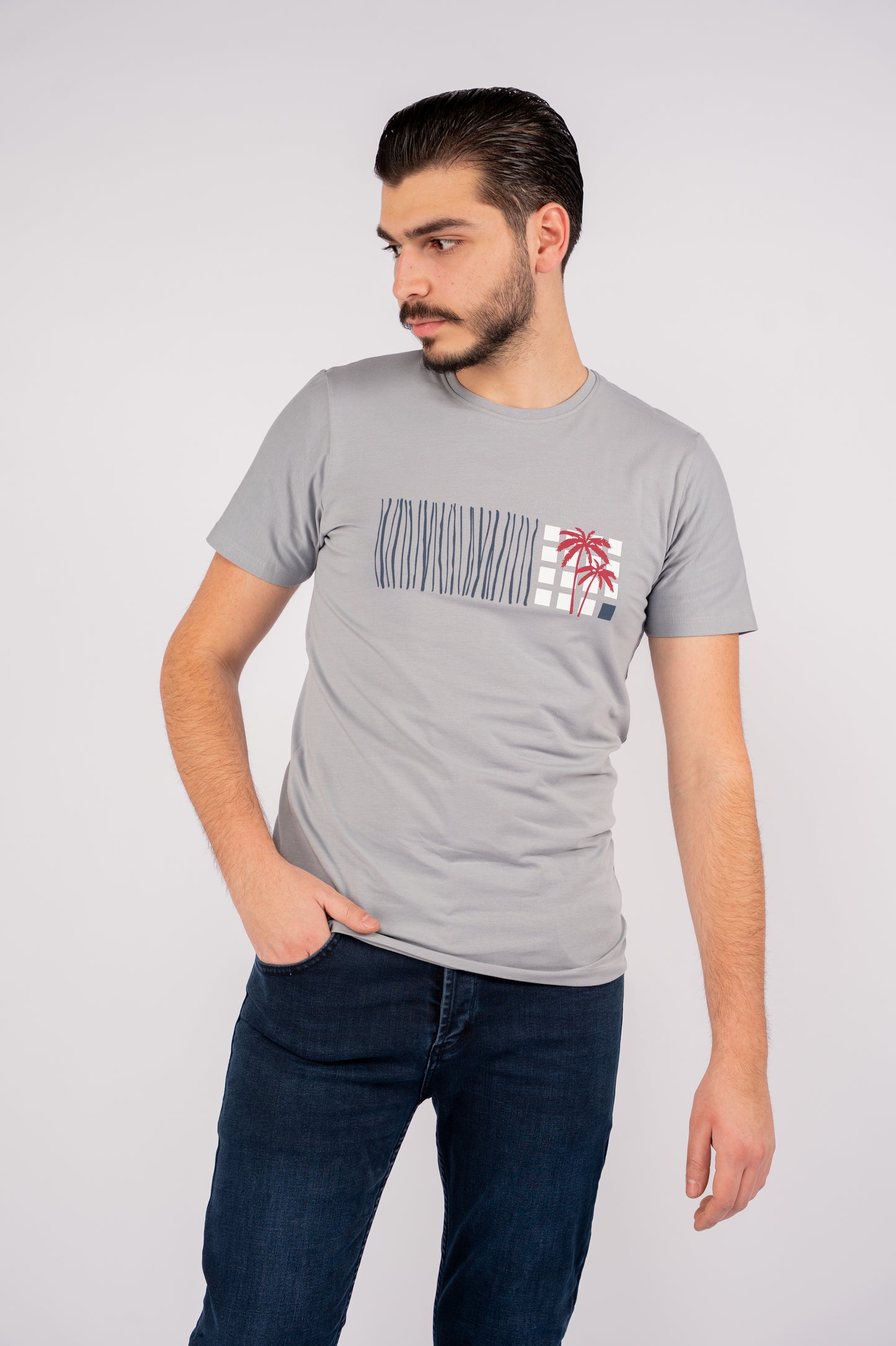 BLUE GREY PALMS TSHIRT