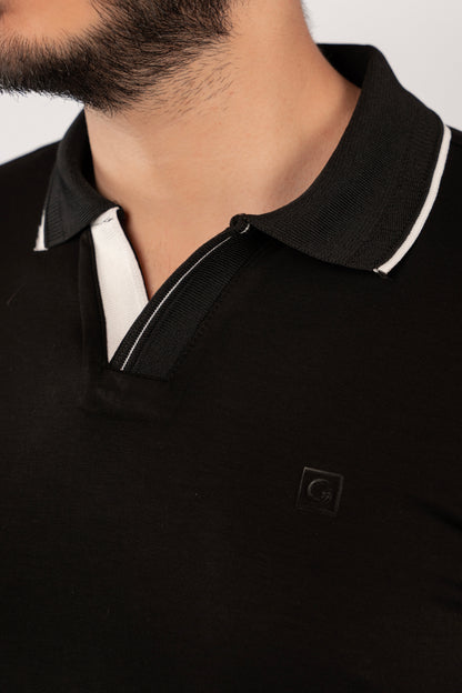 BLACK CASUAL VNECK POLO