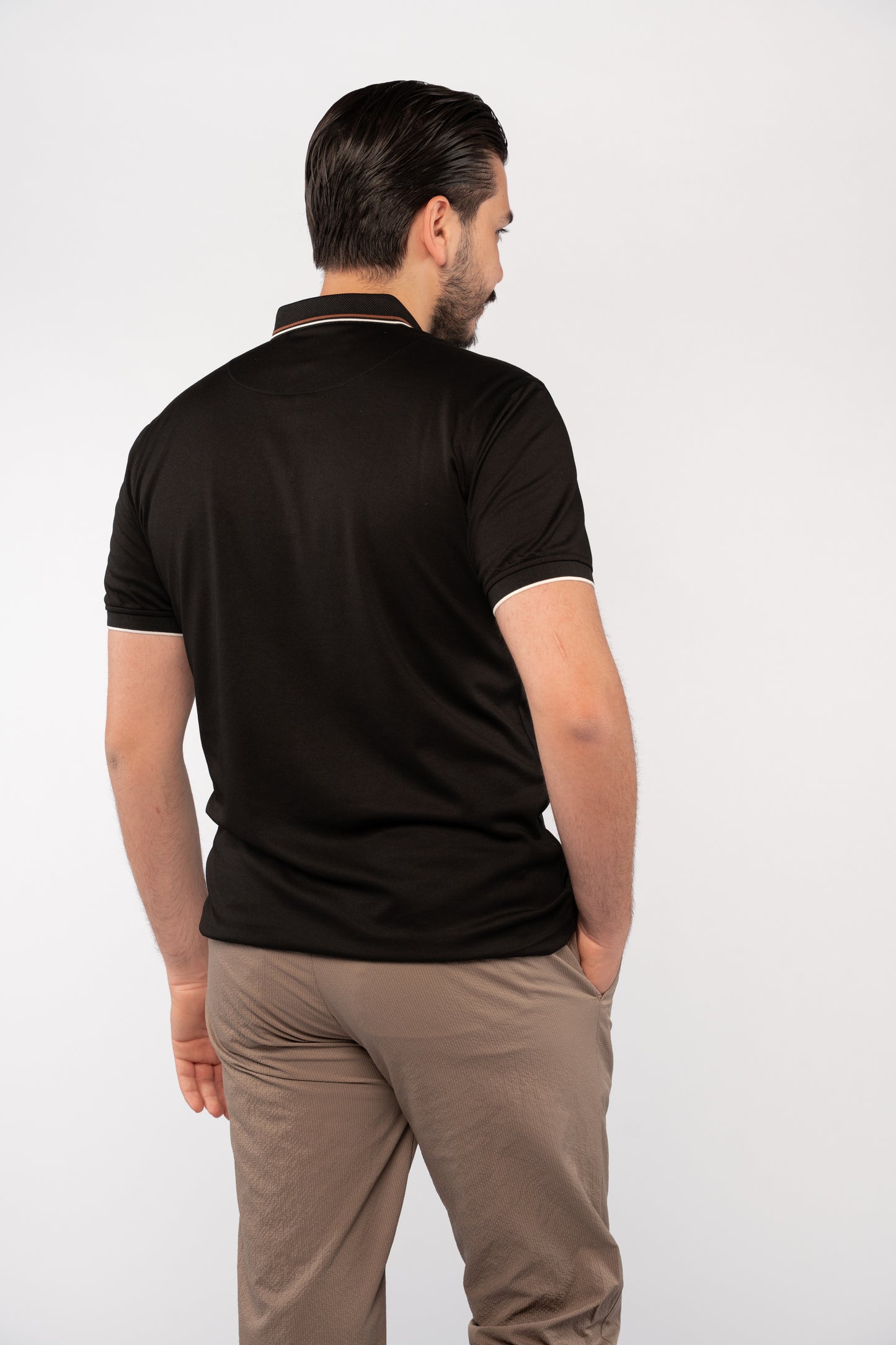 BLACK CASUAL COLLAR MERCERIZED POLO