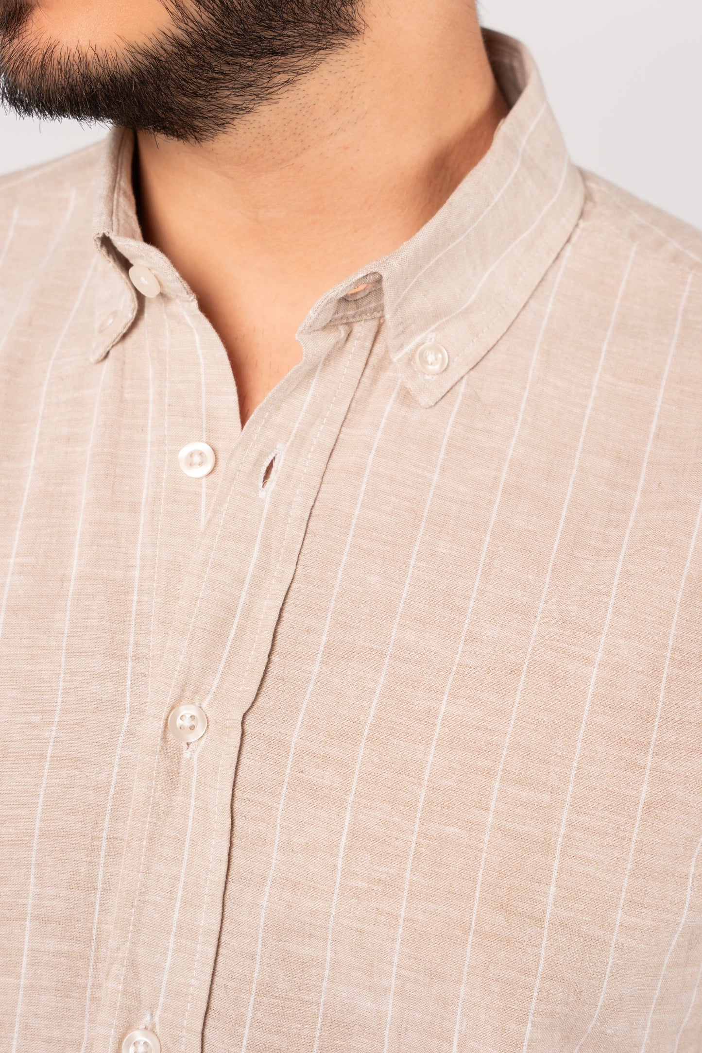 BEIGE WHITE LINE LINEN SHIRT