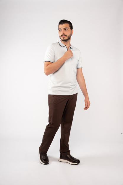 BLUE BROWN LINE ZIPPER MERCERIZED POLO