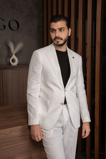 WHITE CASUAL LINEN SUIT