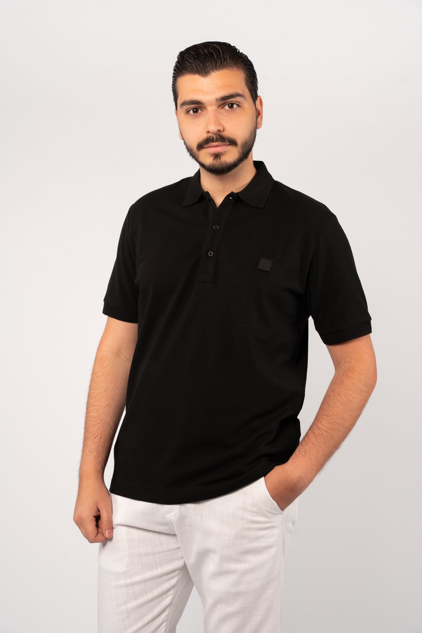 BLACK CASUAL BUTTON POLO