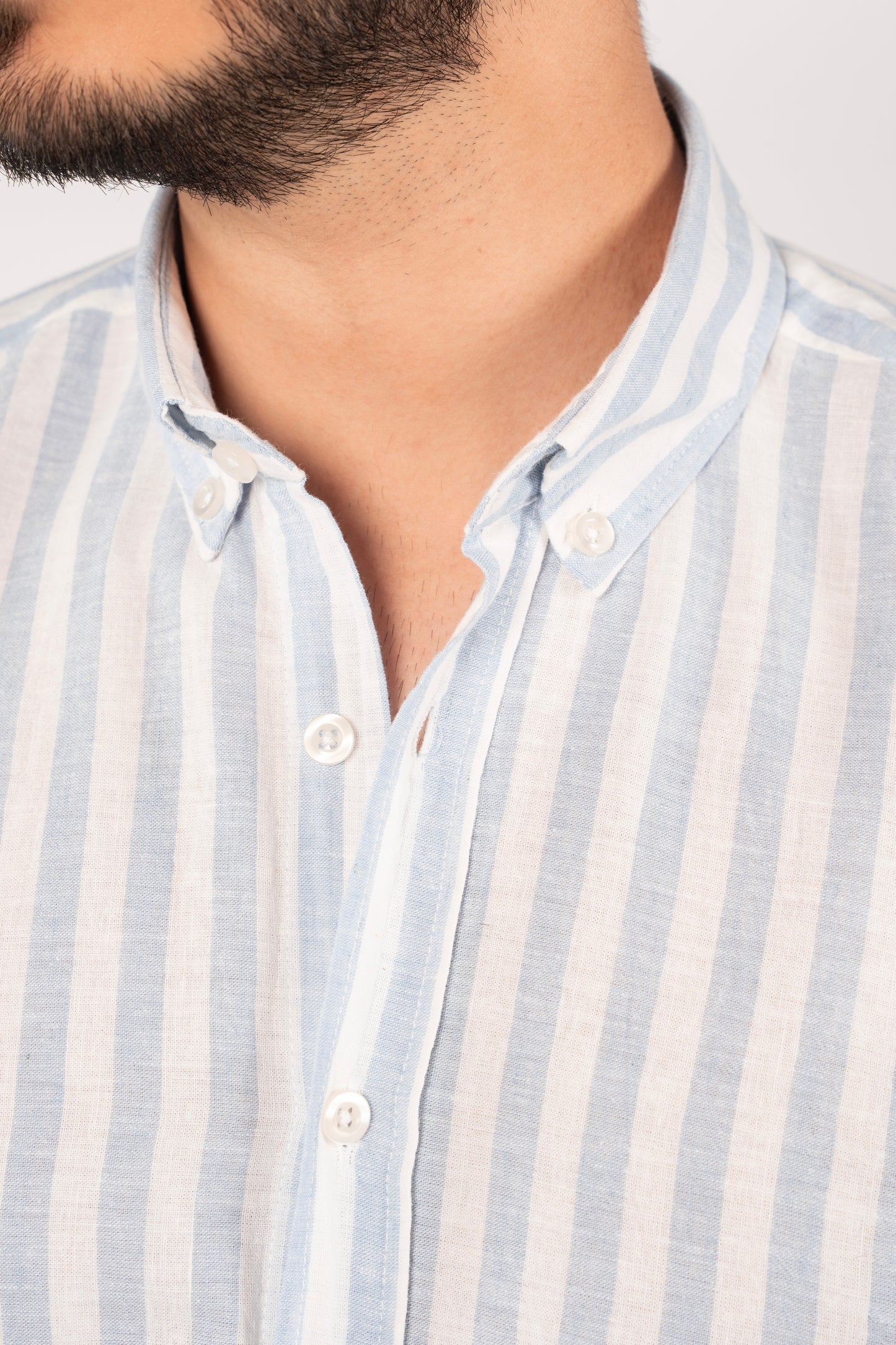 WHITE BLUE LINE LINEN SHIRT