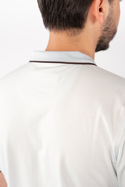 BLUE BROWN LINE ZIPPER MERCERIZED POLO