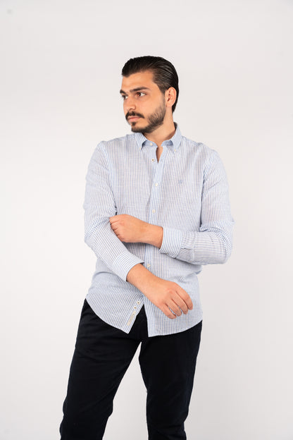 NAVY LINED OXFORD SHIRT