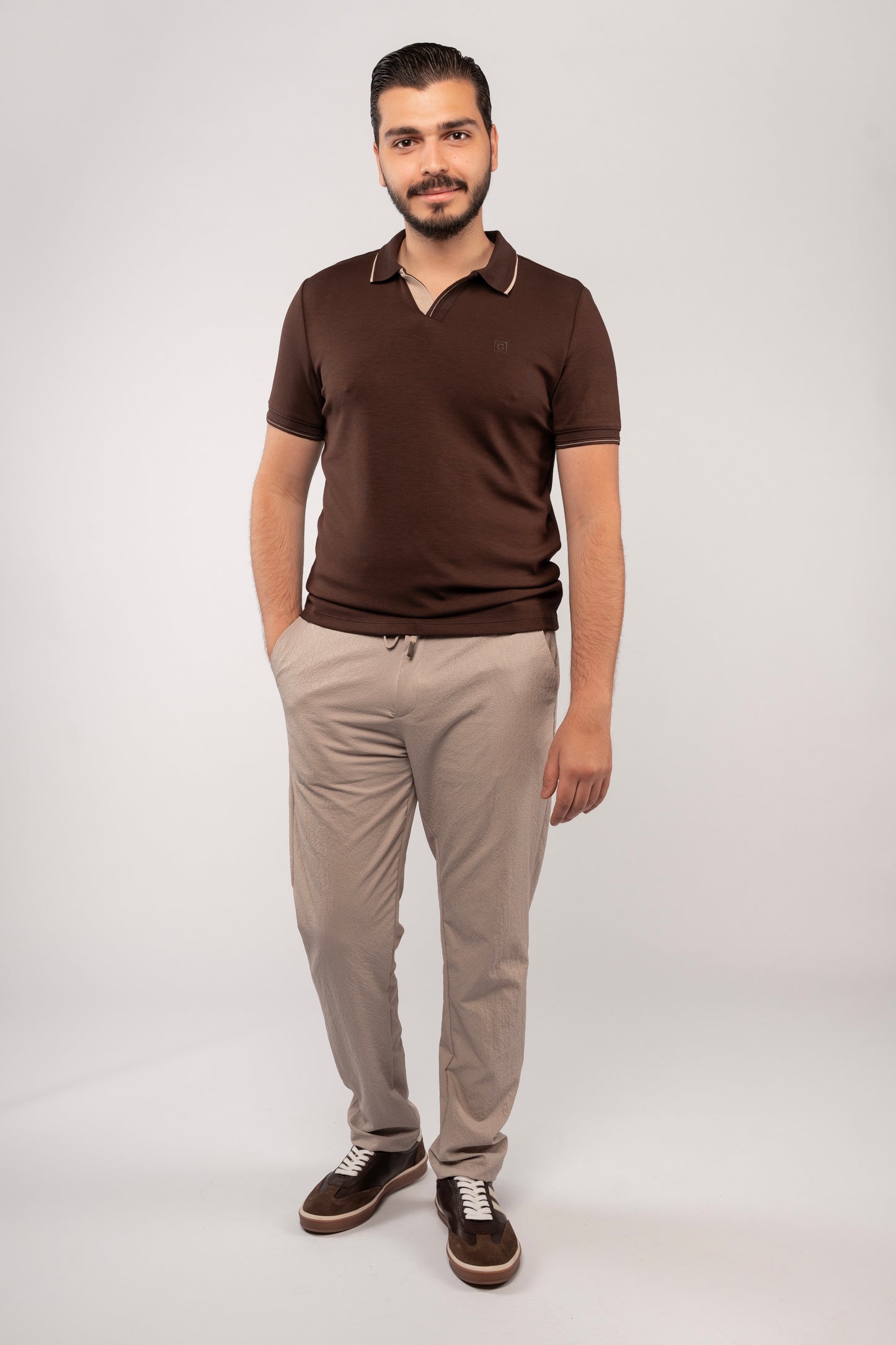 BROWN CASUAL VNECK POLO