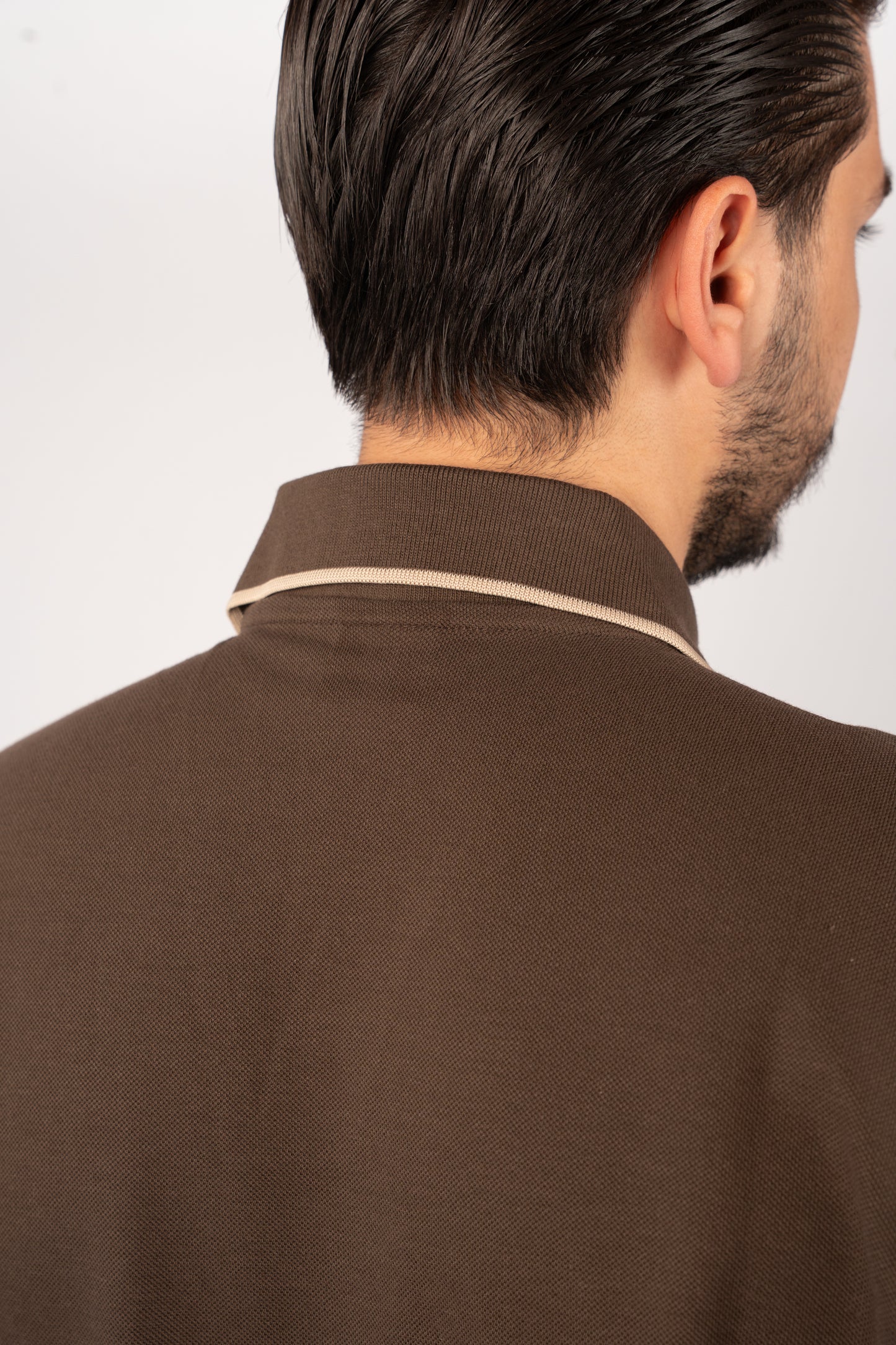 BROWN BEIGE LINE VNECK POLO