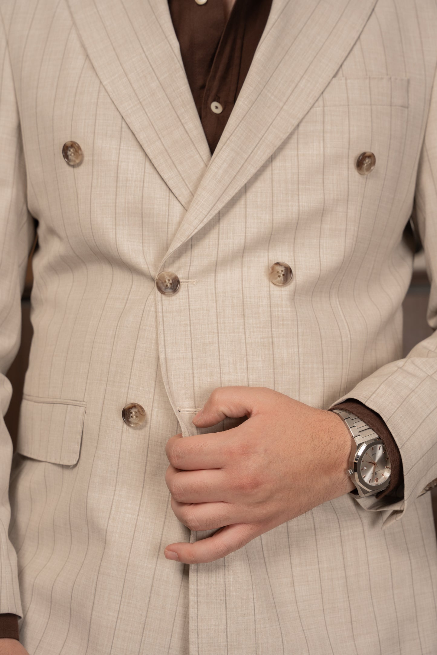 BEIGE LINED DOBETTI SUIT