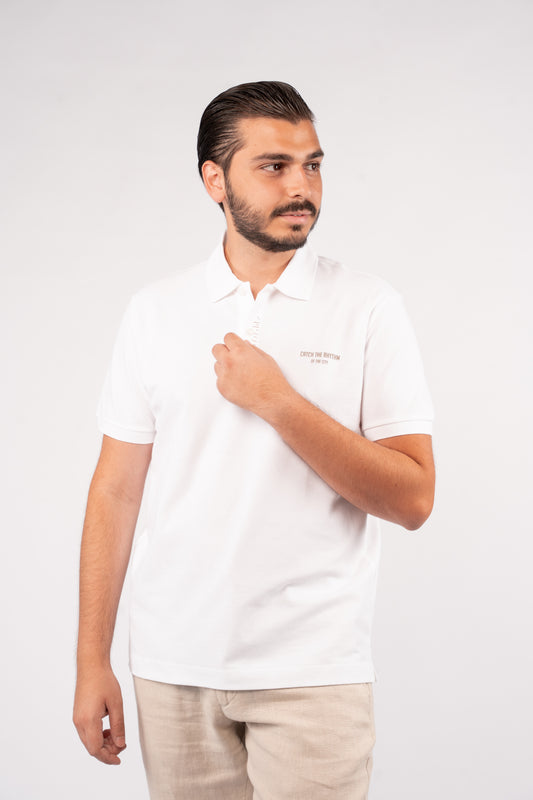 WHITE CATCH BUTTON POLO