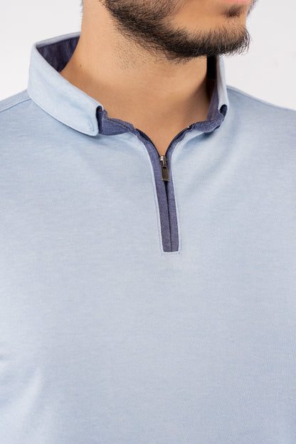 BLUE ZIPPER BUTTON COLLAR POLO