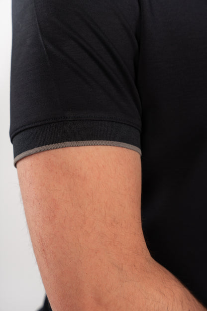 NAVY MIXED COLLAR ZIPPER POLO