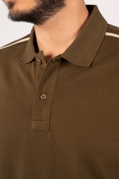 OLIVE CASUAL BUTTON POLO