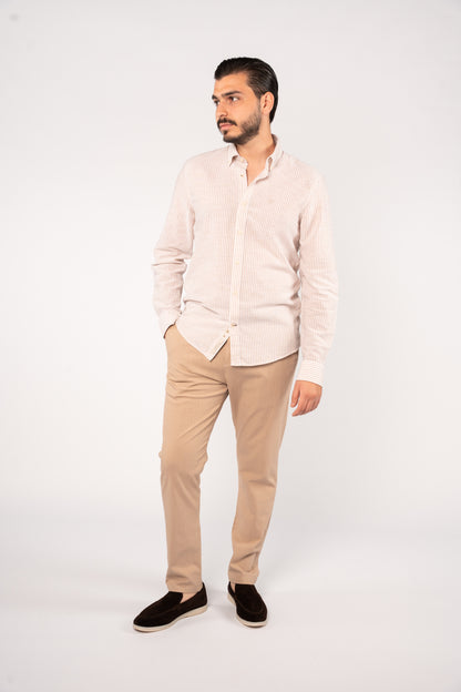BEIGE LINED OXFORD SHIRT