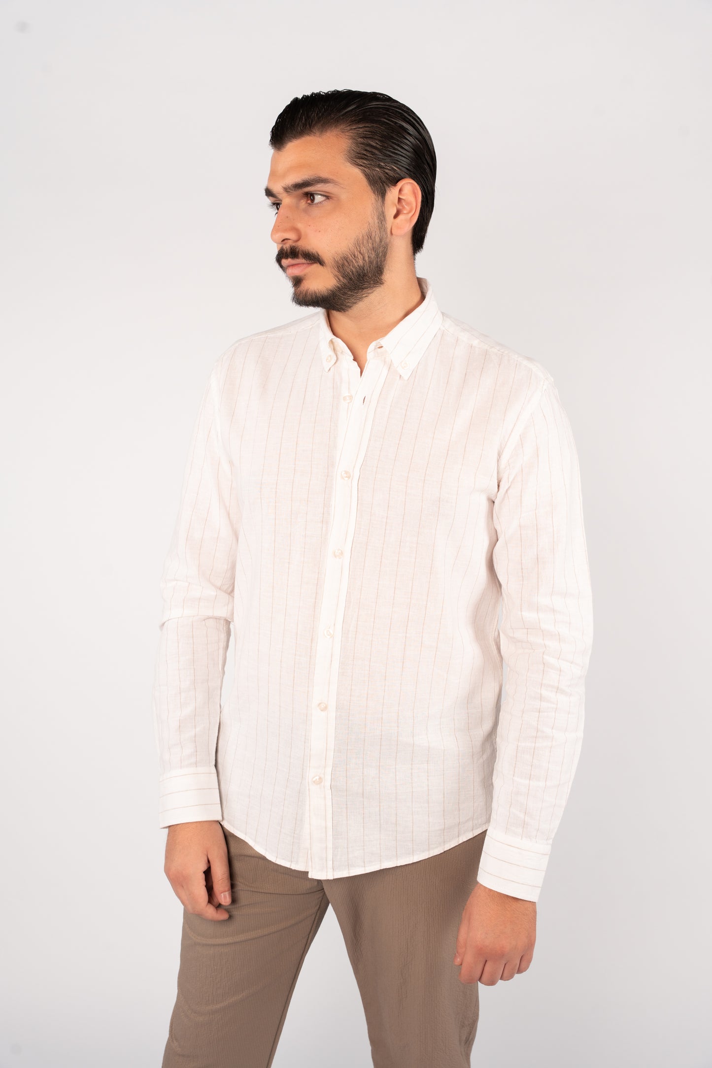 WHITE BEIGE LINE LINEN SHIRT