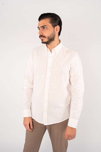 WHITE BEIGE LINE LINEN SHIRT