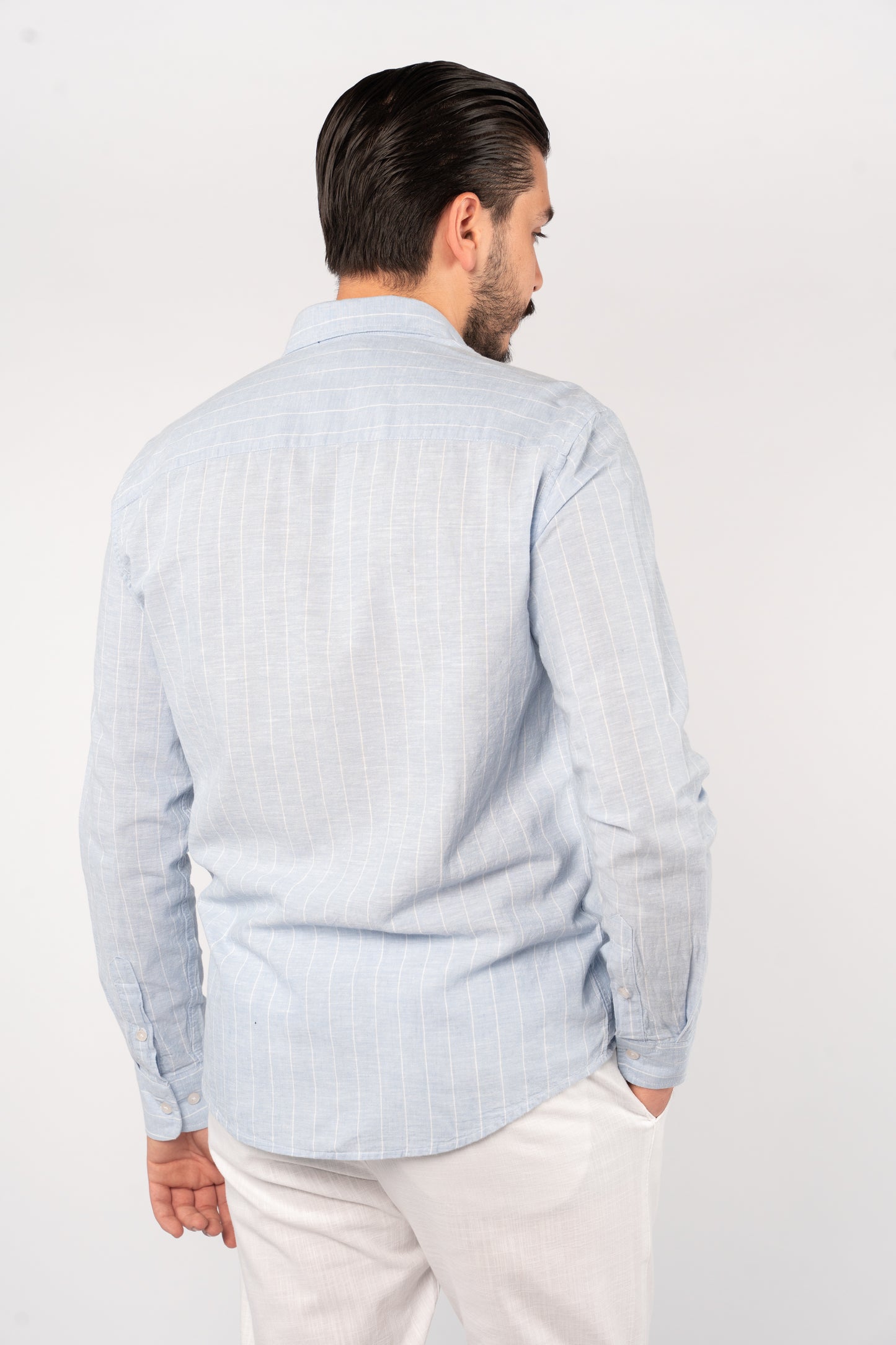BLUE WHITE LINE LINEN SHIRT
