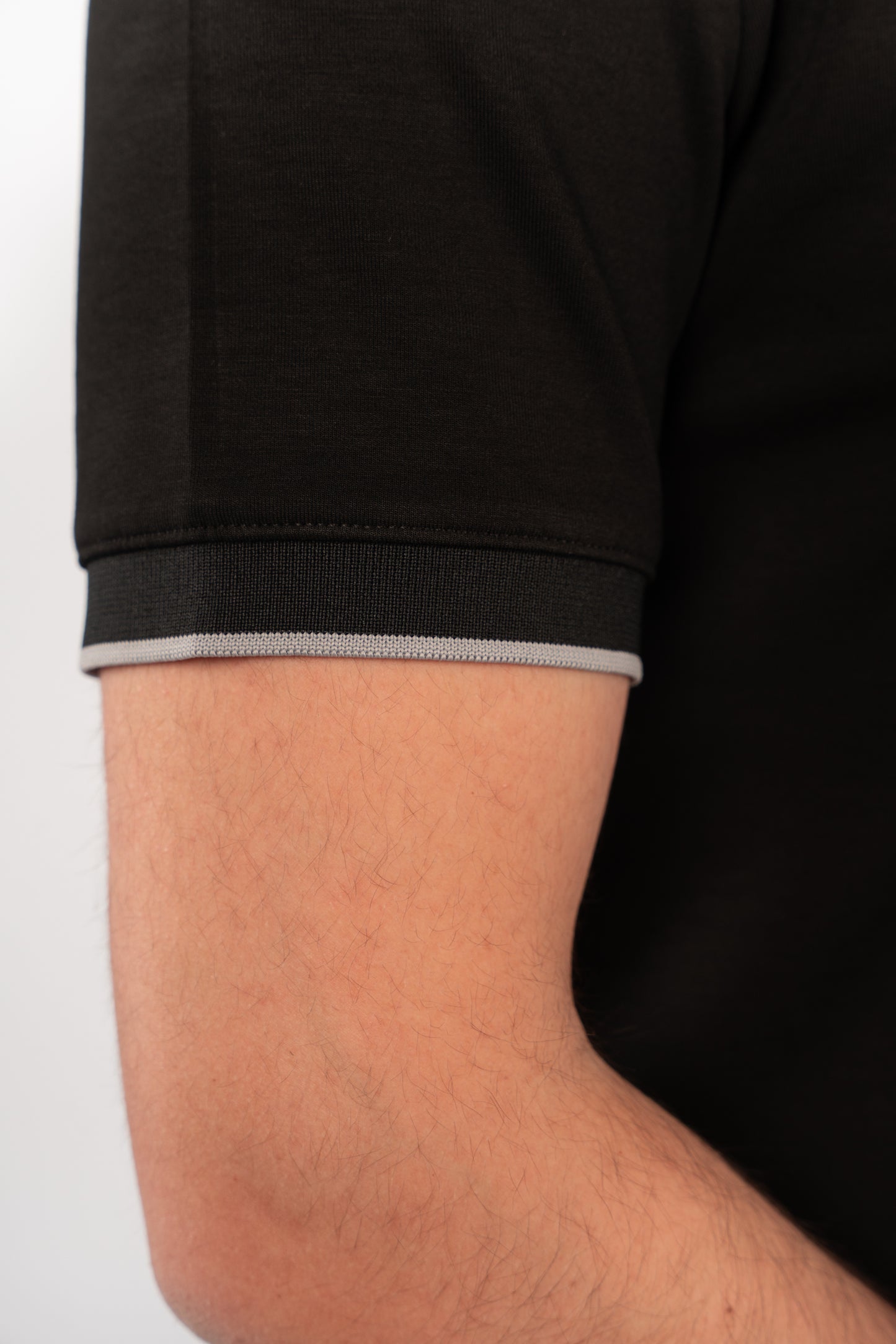 BLACK MIXED COLLAR ZIPPER POLO