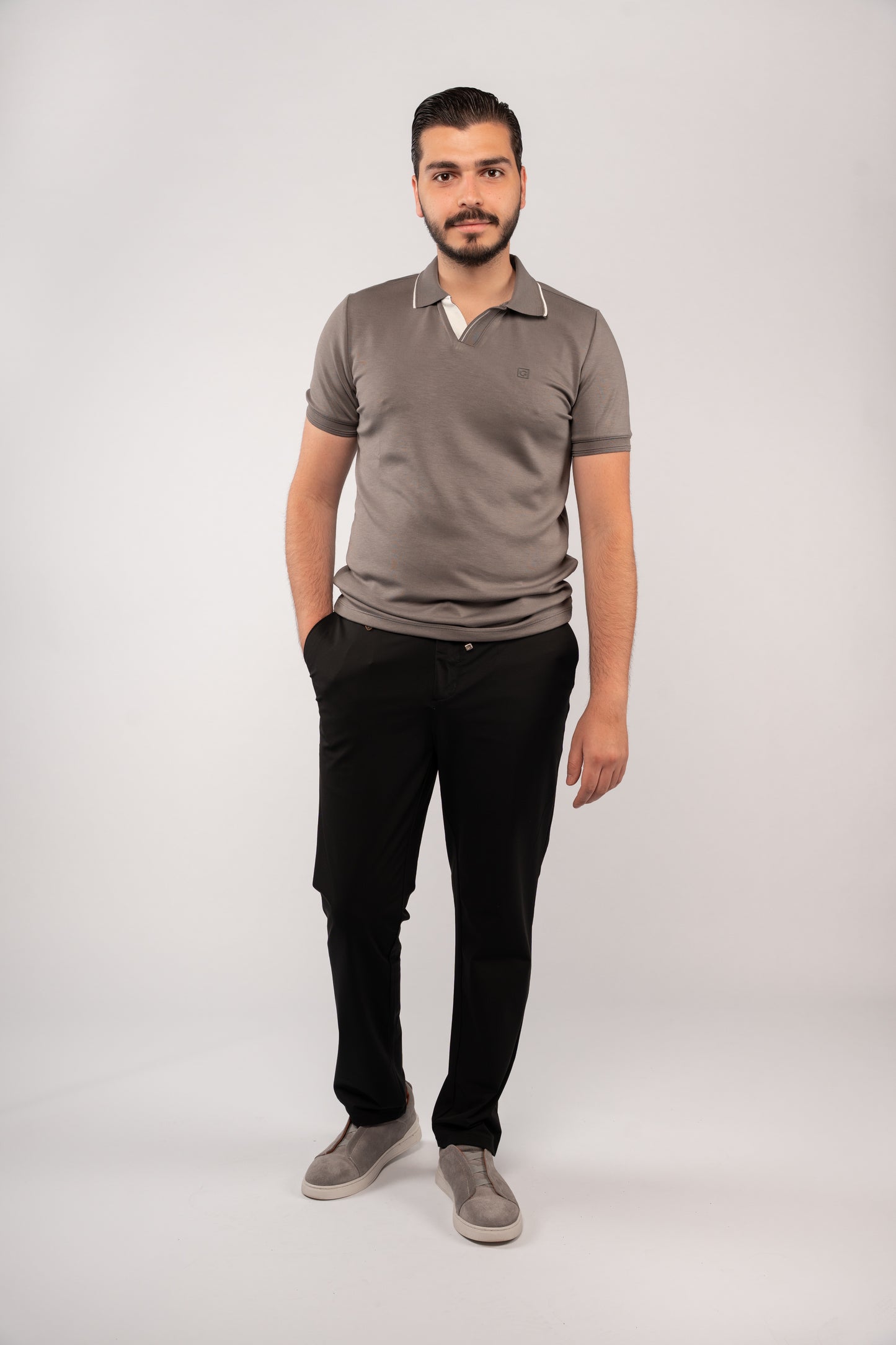 GREY CASUAL VNECK POLO