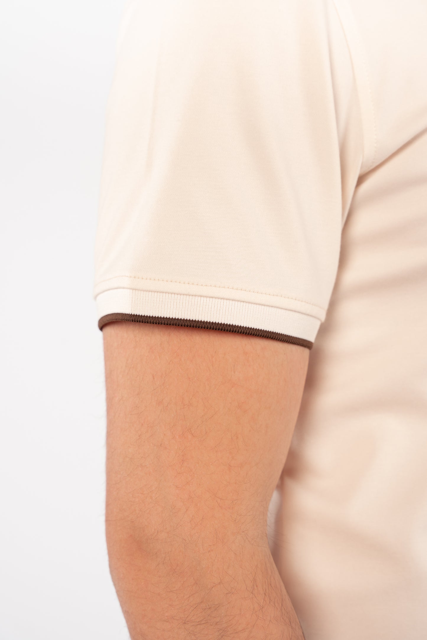 BEIGE BROWN LINE ZIPPER MERCERIZED POLO