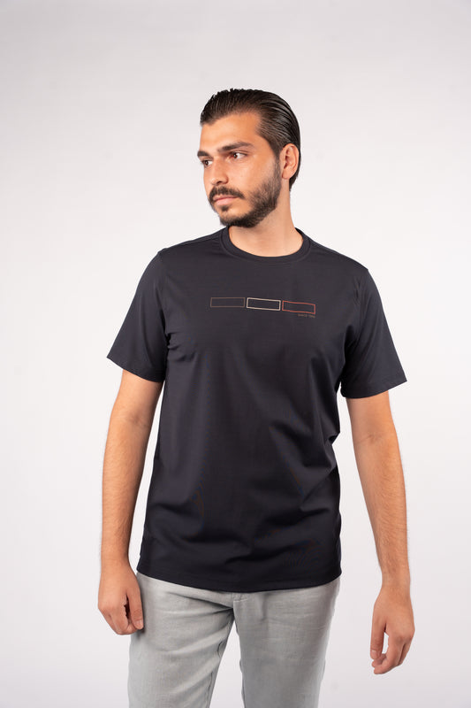 NAVY RECTANGLES RAYON TSHIRT