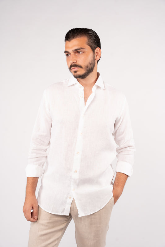 WHITE 100% LINEN SHIRT
