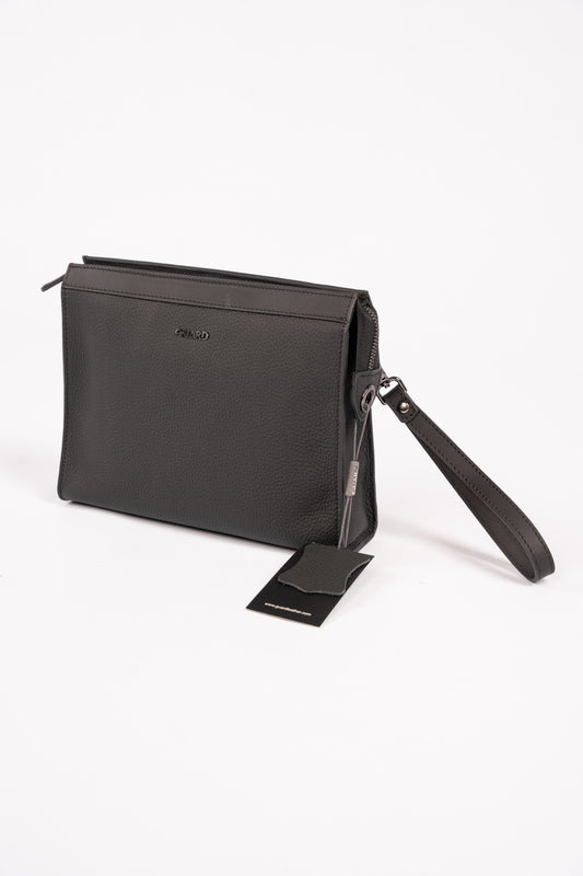 BLACK LEVANT SEAL LEATHER CLUTCH BAG