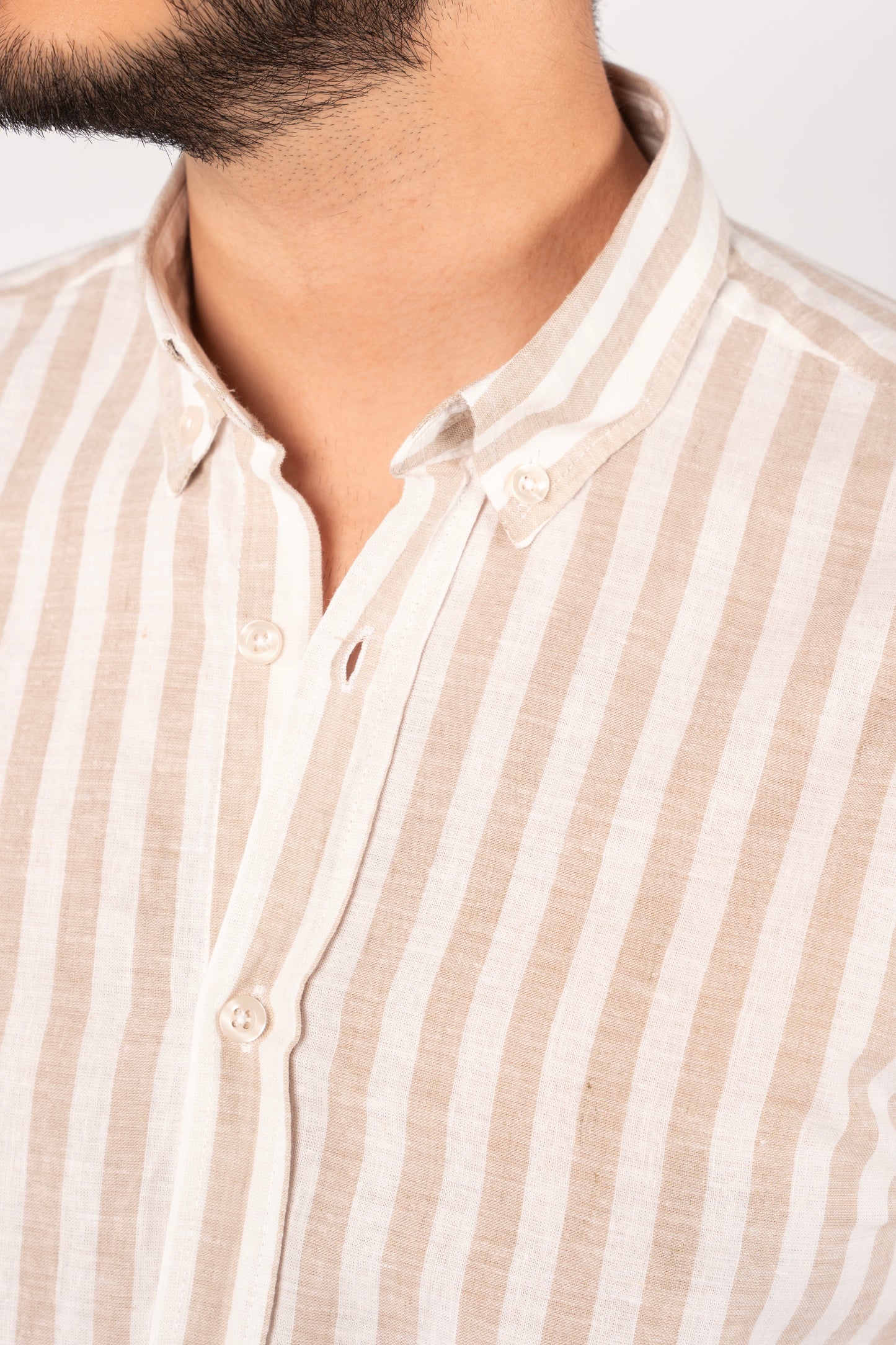 WHITE BEIGE LINE LINEN SHIRT