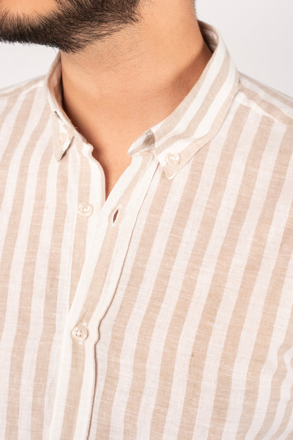 WHITE BEIGE LINE LINEN SHIRT