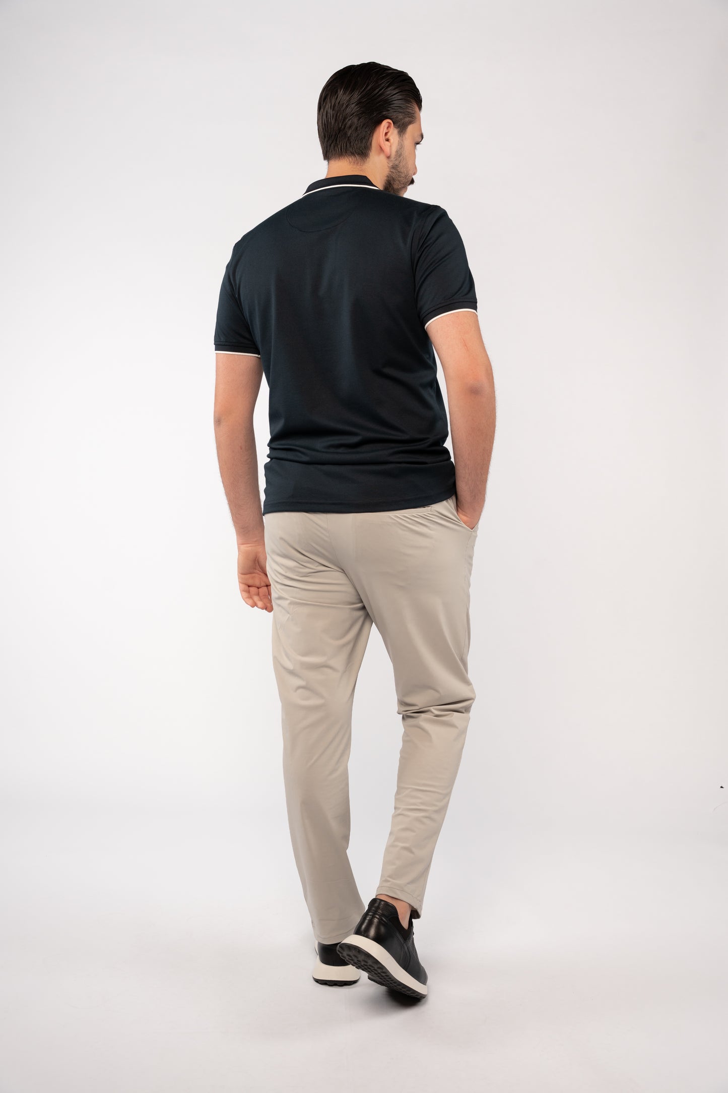 NAVY WHITE LINE ZIPPER MERCERIZED POLO