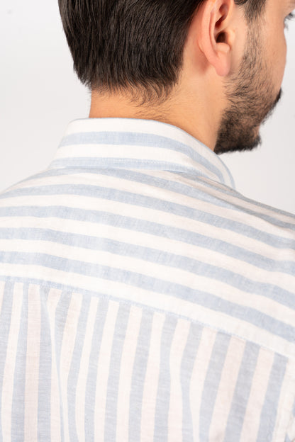 WHITE BLUE LINE LINEN SHIRT