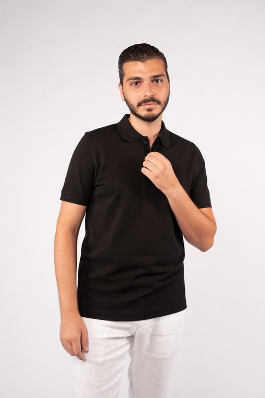 BLACK 100% COTTON BUTTON POLO