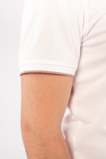 WHITE BEIGE LINE ZIPPER MERCERIZED POLO