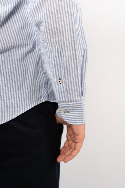 NAVY LINED OXFORD SHIRT