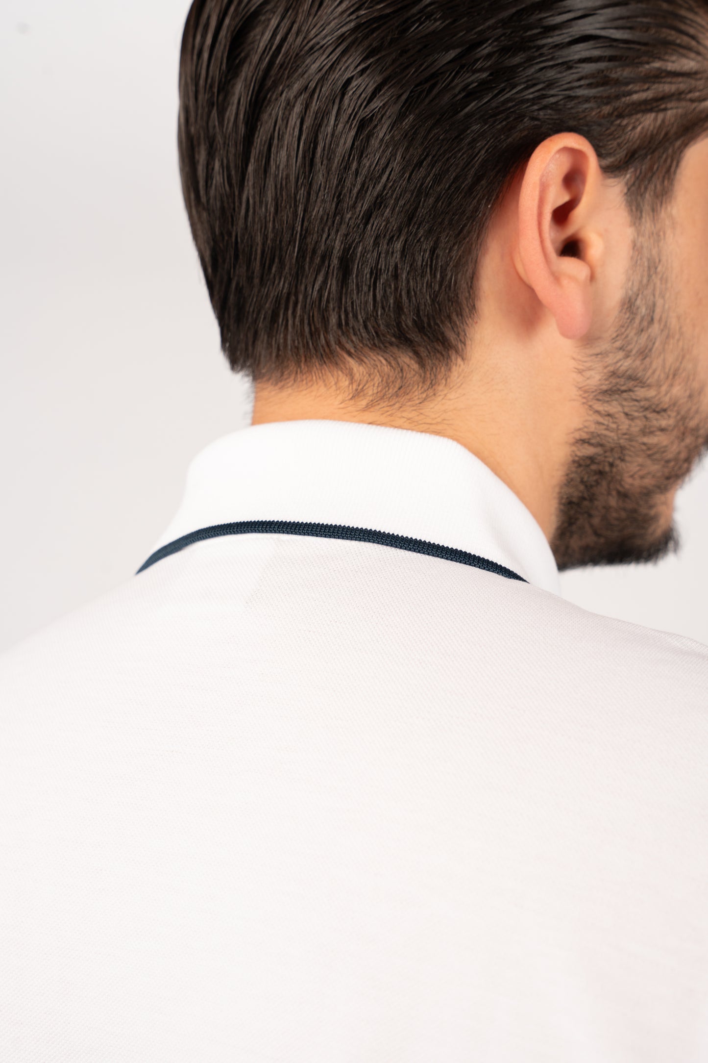 WHITE NAVY LINE VNECK POLO